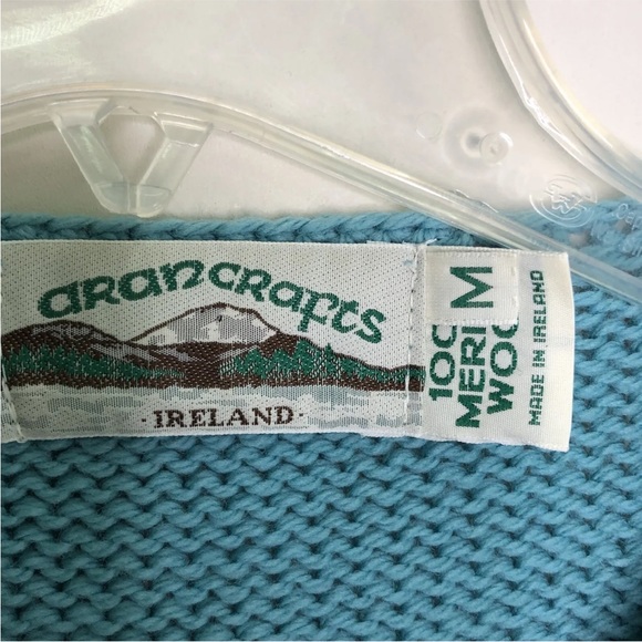 Aran Crafts Ireland Teal 100% Merino Wool Clover Knit Sweater - Picture 2 of 7